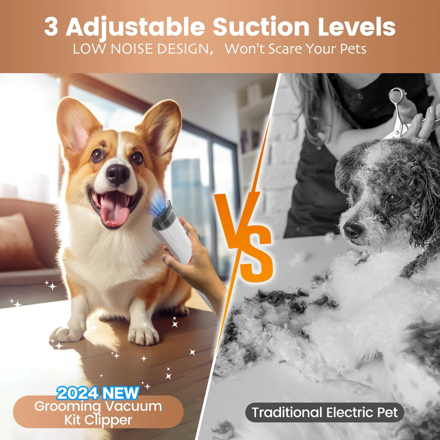 GTG x AIRROBO 5-in-1 Pet Grooming Vacuum – 11,000 Pa Suction, 2.5 L Dust Cup, Brush & Clipper Kit