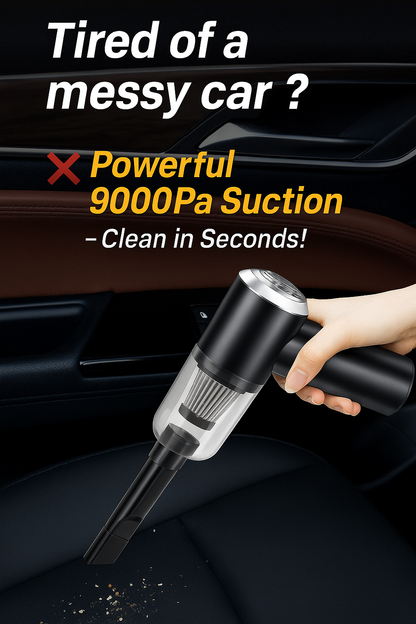 Portable Handheld Car Vacuum Cleaner – 9000Pa Strong Suction, Rechargeable Cordless Mini Vacuum for Home & Car