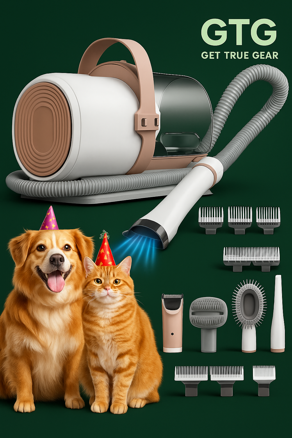 GTG x AIRROBO 5-in-1 Pet Grooming Vacuum – 11,000 Pa Suction, 2.5 L Dust Cup, Brush & Clipper Kit