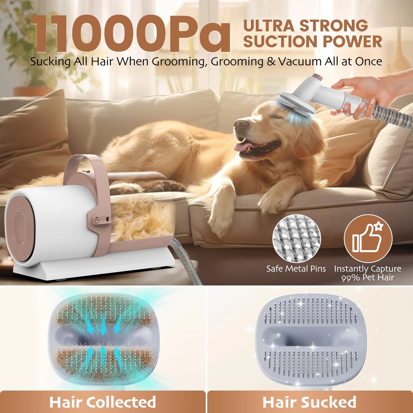 GTG x AIRROBO 5-in-1 Pet Grooming Vacuum – 11,000 Pa Suction, 2.5 L Dust Cup, Brush & Clipper Kit