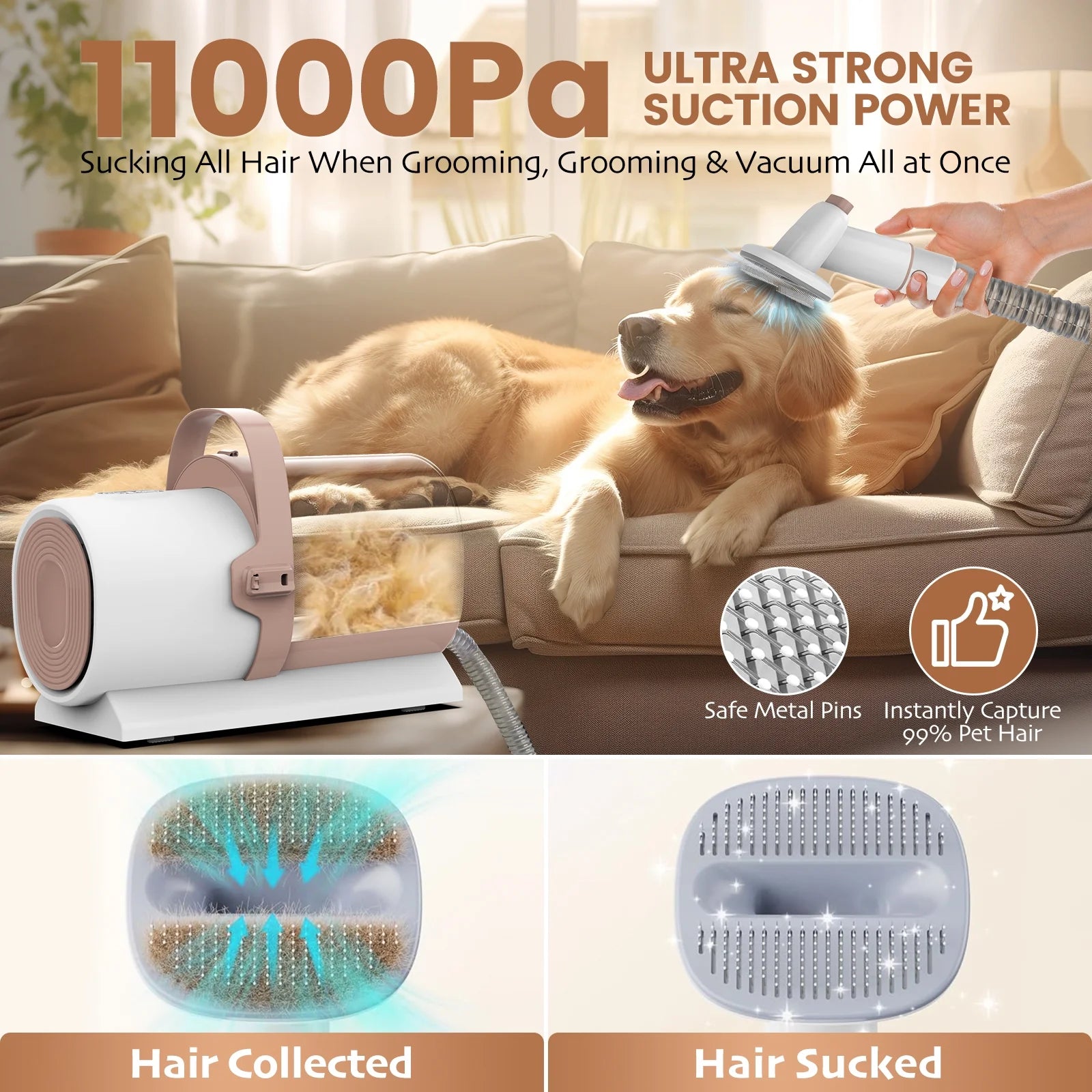 GTG x AIRROBO 5-in-1 Pet Grooming Vacuum – 11,000 Pa Suction, 2.5 L Dust Cup, Brush & Clipper Kit