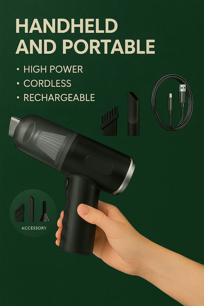 Portable Handheld Car Vacuum Cleaner – 9000Pa Strong Suction, Rechargeable Cordless Mini Vacuum for Home & Car