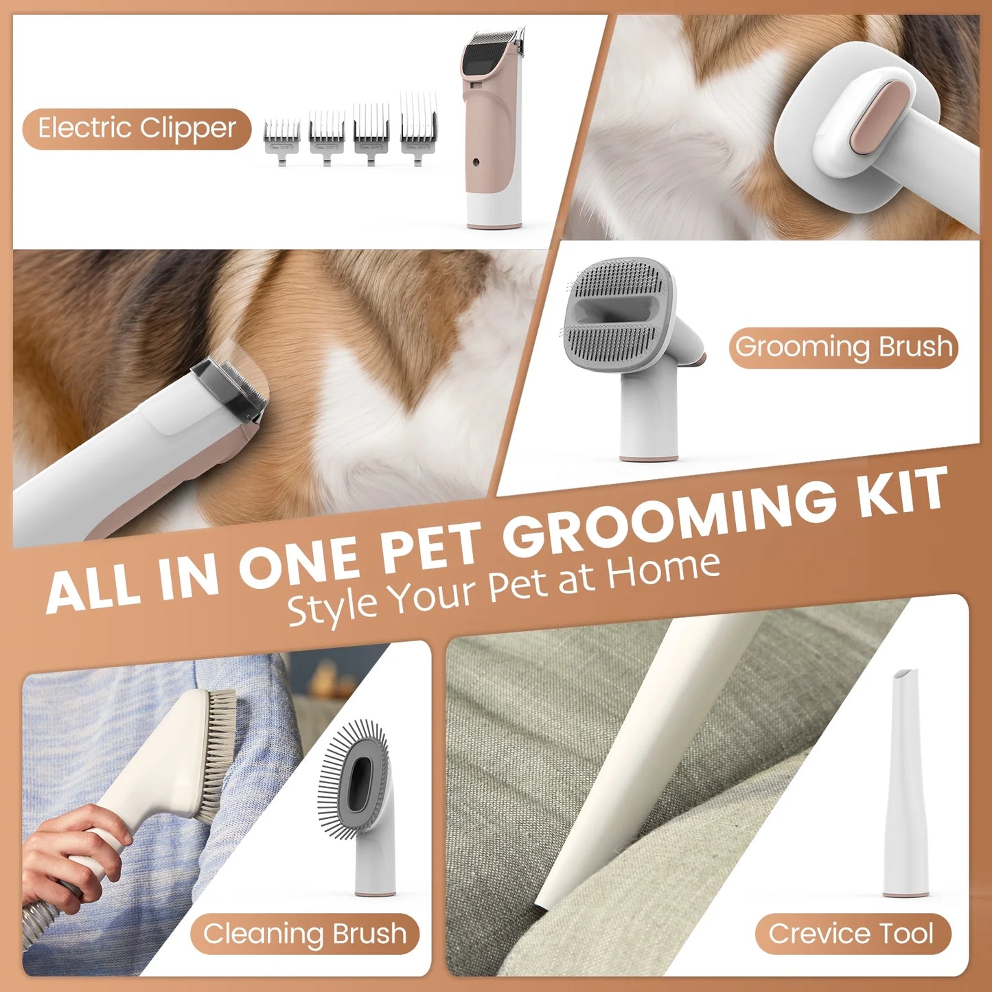 GTG x AIRROBO 5-in-1 Pet Grooming Vacuum – 11,000 Pa Suction, 2.5 L Dust Cup, Brush & Clipper Kit